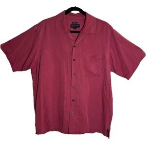 Joseph‎ & Feiss Classic Fit Short Sleeve Button Up Silk Dress Shirt Red Wine LG
